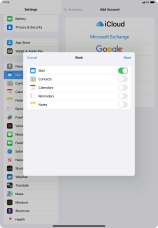 Press the indicators next to the required data types to turn synchronisation of each data type on or off.