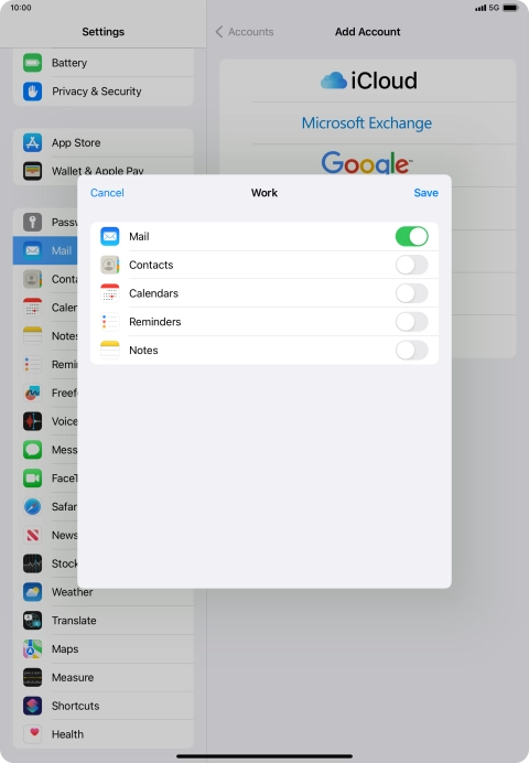 Press the indicators next to the required data types to turn synchronisation of each data type on or off.