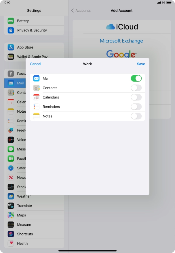 Press the indicators next to the required data types to turn synchronisation of each data type on or off.