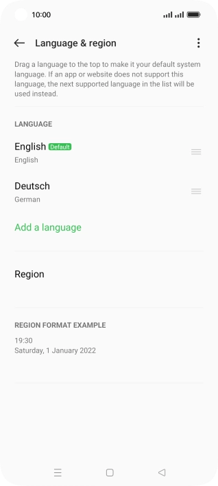 To select the new language as the default language later, press the move icon next to the required language and drag it to the top of the list.