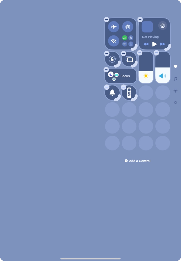 Press Add a Control and follow the instructions on the screen to add the required function to Control Centre.