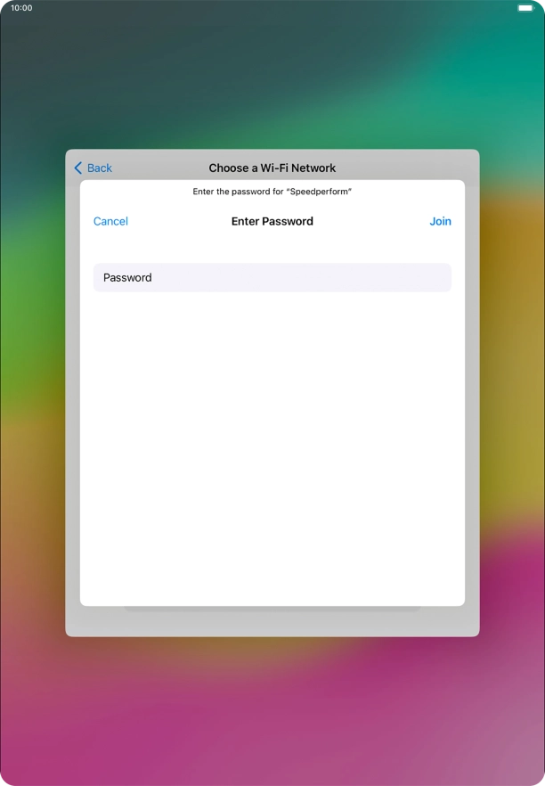 Key in the password for the Wi-Fi network and press Join.