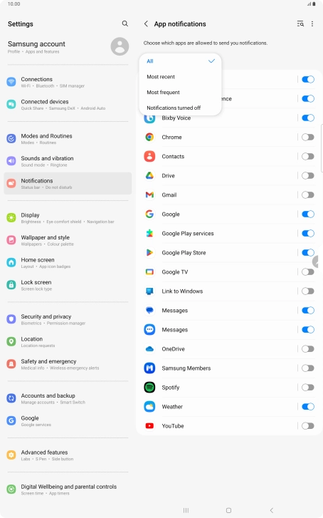 Press the required setting. Press the required setting.