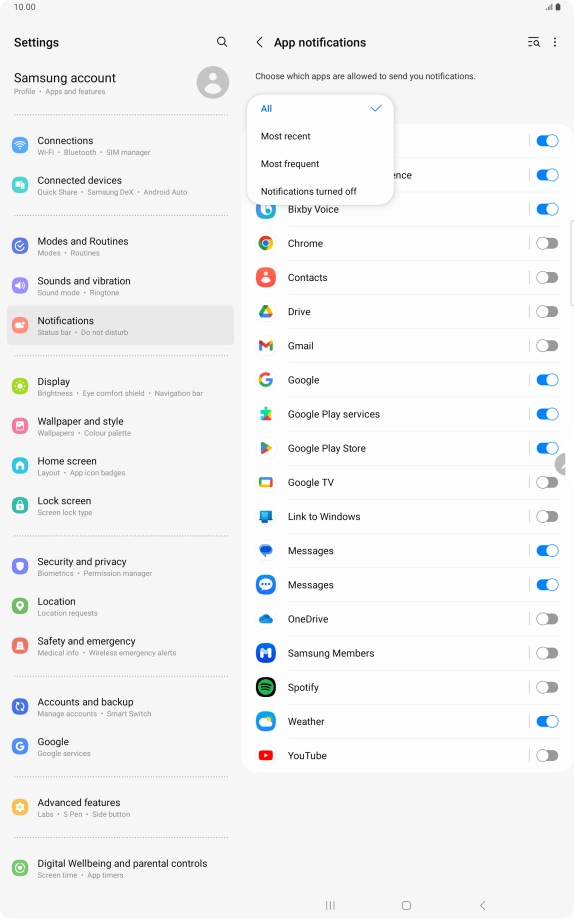 Press the required setting. Press the required setting.
