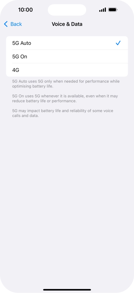 To turn on automatic switch between 5G and 4G, press 5G Auto.