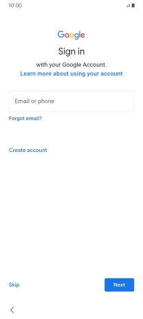 Press Email or phone and key in the username for your Google account. Press Email or phone and key in the username for your Google account.