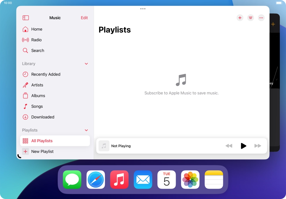 Press the required application in Dock and drag it to the required location on the screen.