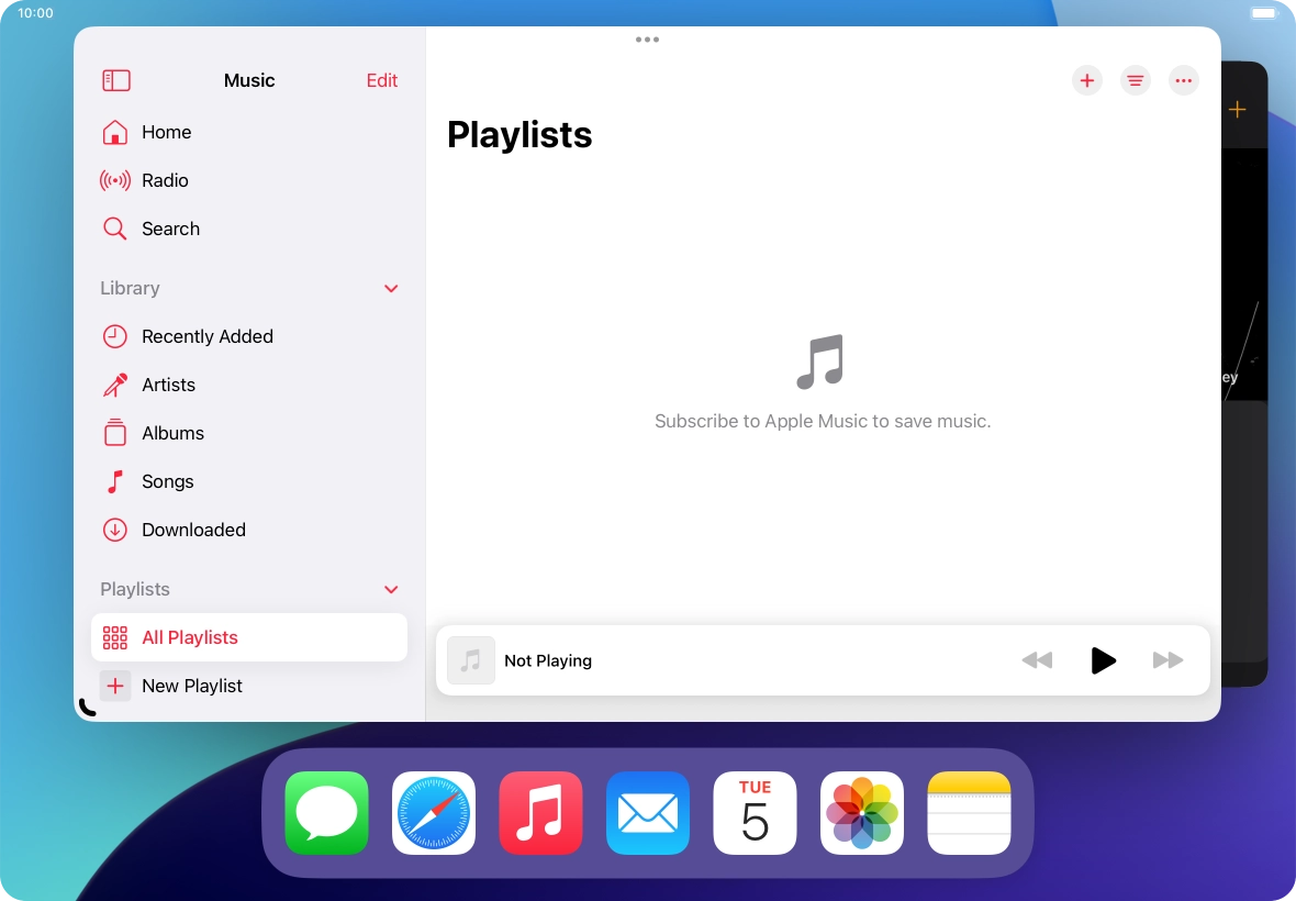 Press the required application in Dock and drag it to the required location on the screen.