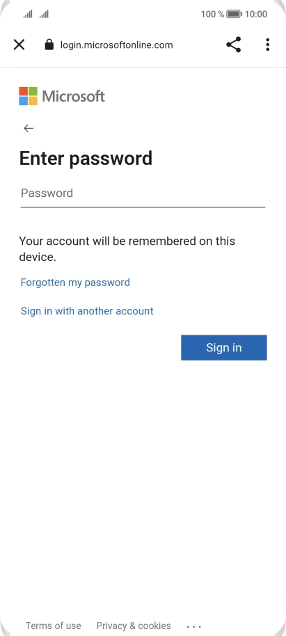 Press Password and key in the password for your email account.