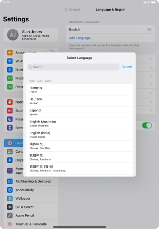 Press the required language.