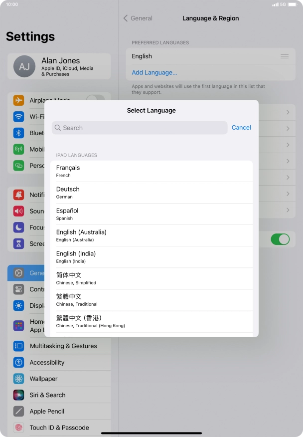 Press the required language.