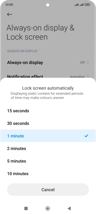 Press the required setting.