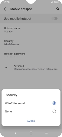 Press WPA2-Personal to password protect your Wi-Fi hotspot.