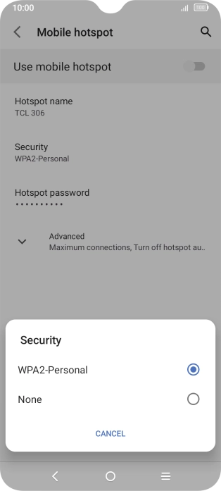 Press WPA2-Personal to password protect your Wi-Fi hotspot.