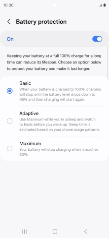 Press the required setting.