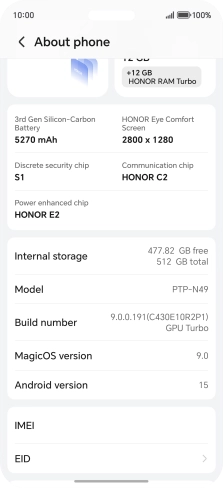 Your phone's software version is displayed next to Android version.
