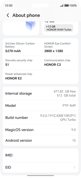 Your phone's software version is displayed next to Android version.