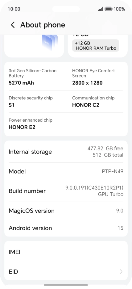 Your phone's software version is displayed next to Android version.