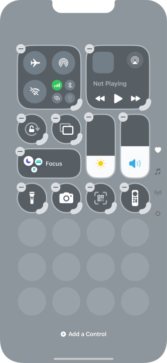 Press Add a control and follow the instructions on the screen to add the required function to Control Centre.