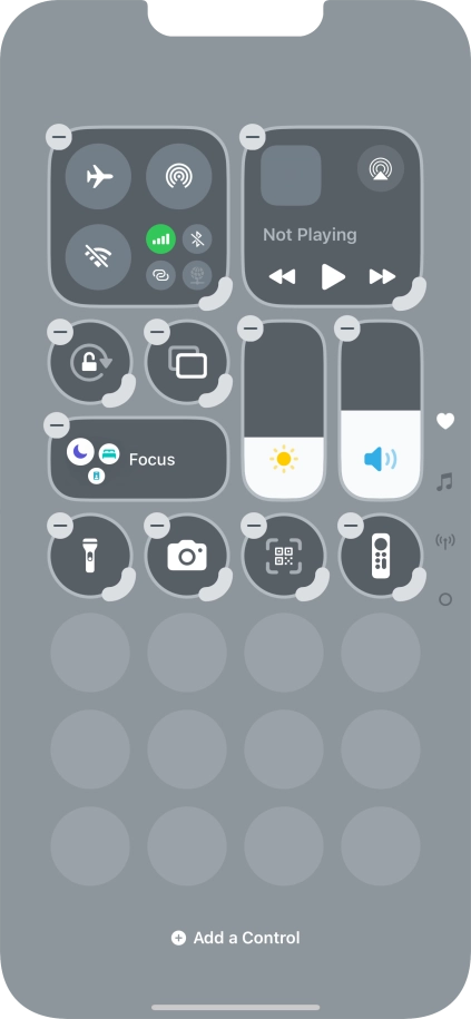Press Add a control and follow the instructions on the screen to add the required function to Control Centre.
