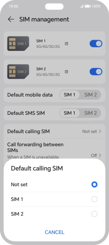 Press the required setting.
