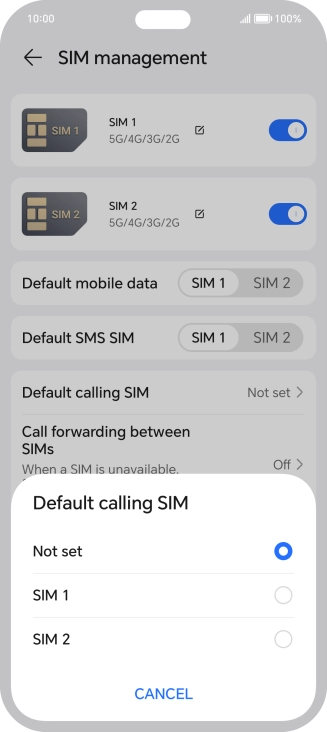 Press the required setting.