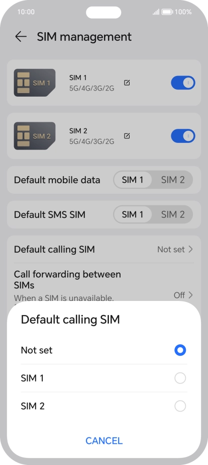 Press the required setting.