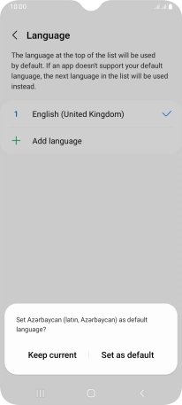To select the new language as the default phone language, press Set as default.
