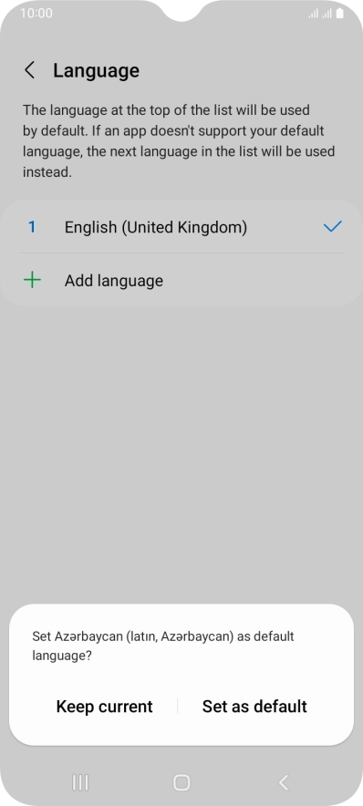 To select the new language as the default phone language, press Set as default.