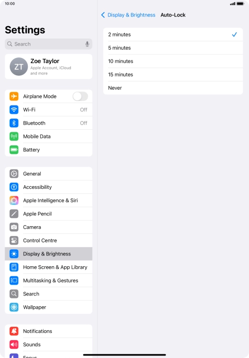 Press the required setting.