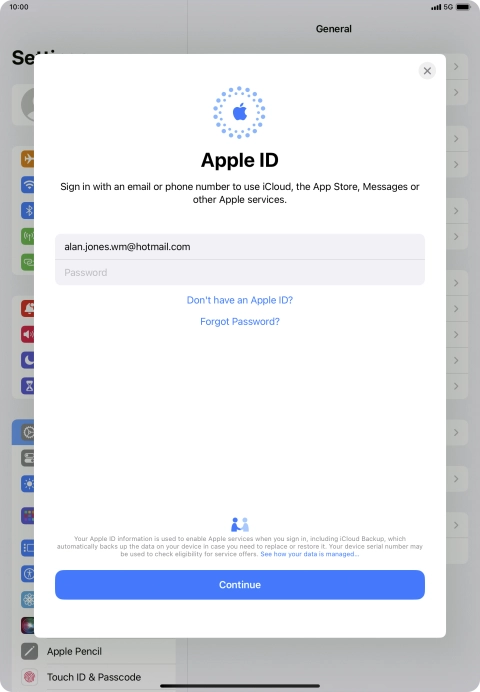 Press Password and key in the password for your Apple ID.