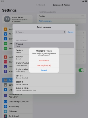 To select the new language as the default tablet language, press Use ‹language›. To select the new language as the default tablet language, press Use ‹language›.