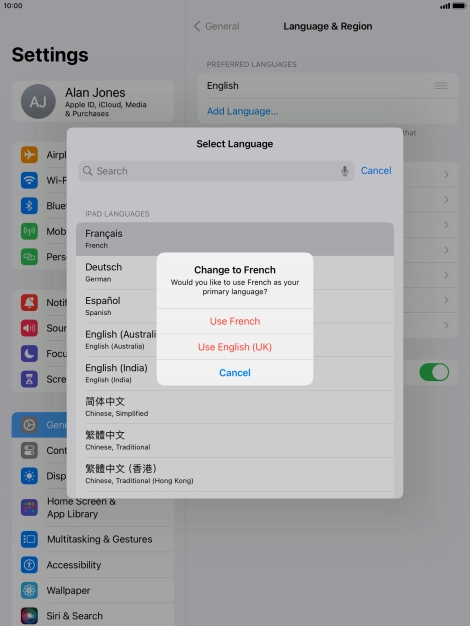 To select the new language as the default tablet language, press Use ‹language›. To select the new language as the default tablet language, press Use ‹language›.