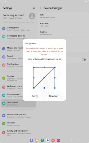 Repeat the selected lock code and press Confirm.