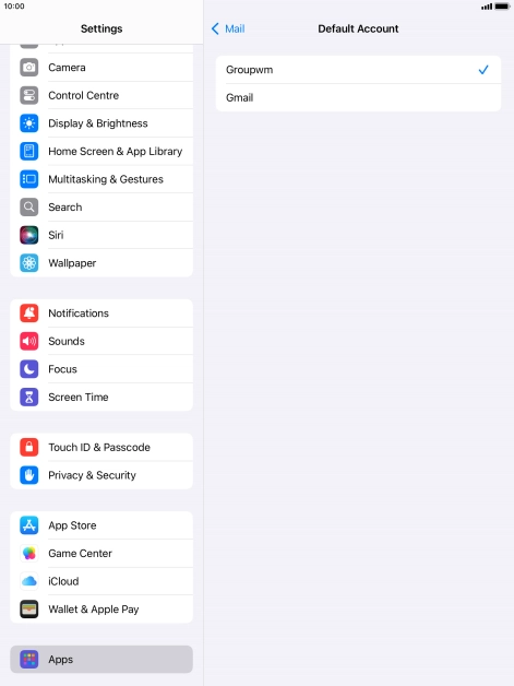 Press the required email account to select the email account as your default account.
