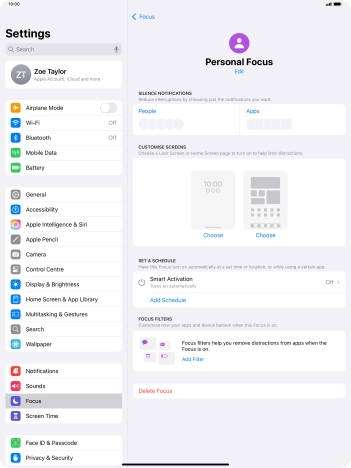 Press People and follow the instructions on the screen to select which contacts you would like to receive calls and notifications from when the selected focus mode is active.