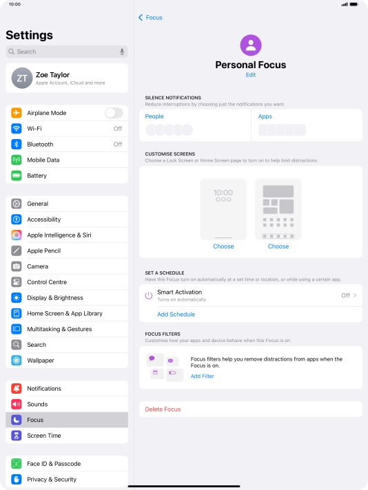 Press People and follow the instructions on the screen to select which contacts you would like to receive calls and notifications from when the selected focus mode is active.