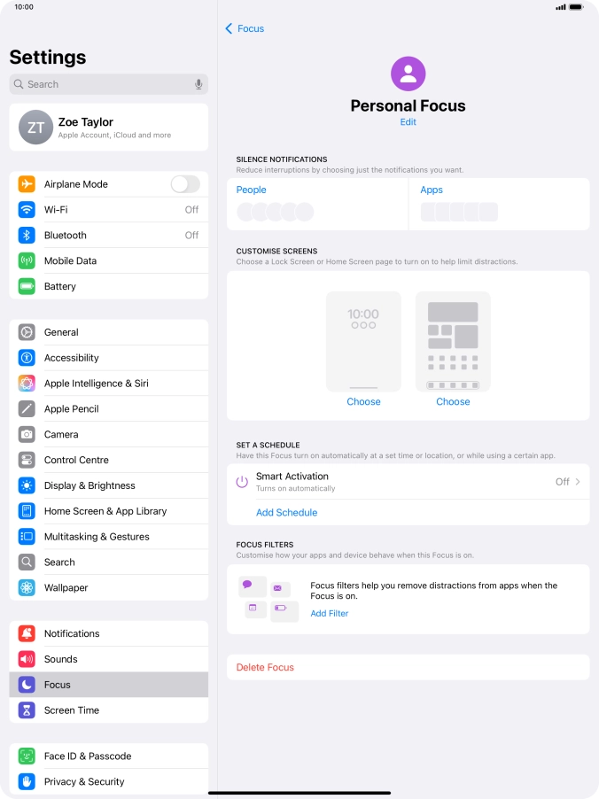 Press People and follow the instructions on the screen to select which contacts you would like to receive calls and notifications from when the selected focus mode is active.