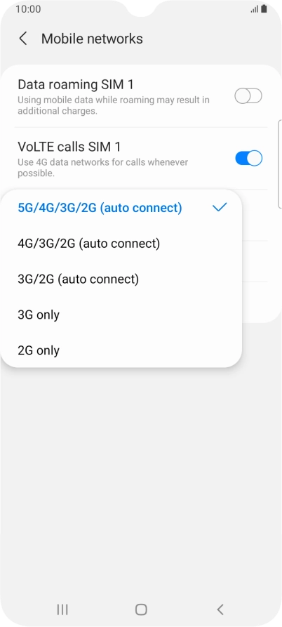 Press the required network mode.