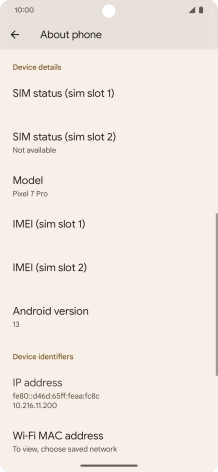 Press SIM status (sim slot 2). Press SIM status (sim slot 2).
