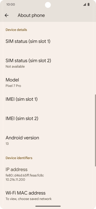 Press SIM status (sim slot 2). Press SIM status (sim slot 2).