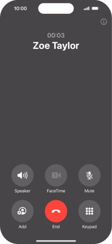 Press the end call icon to end the call and return to the home screen.