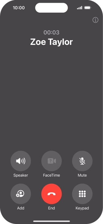 Press the end call icon to end the call and return to the home screen.