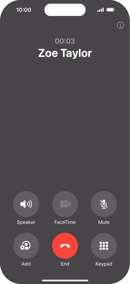 Press the end call icon to end the call and return to the home screen.