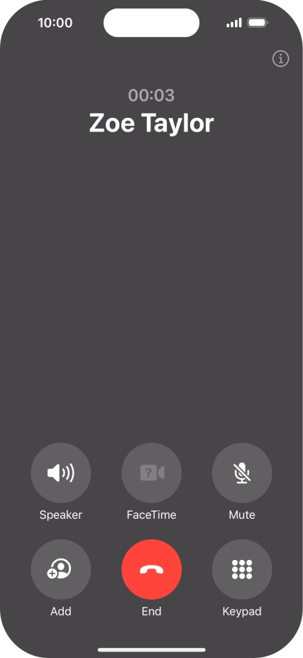 Press the end call icon to end the call and return to the home screen.