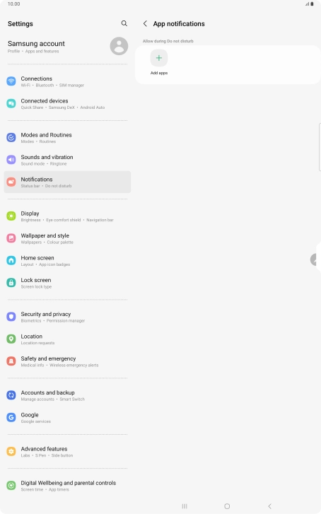 Press Add apps and follow the instructions on the screen to select which apps you would like to receive notifications from when Do Not Disturb is turned on.