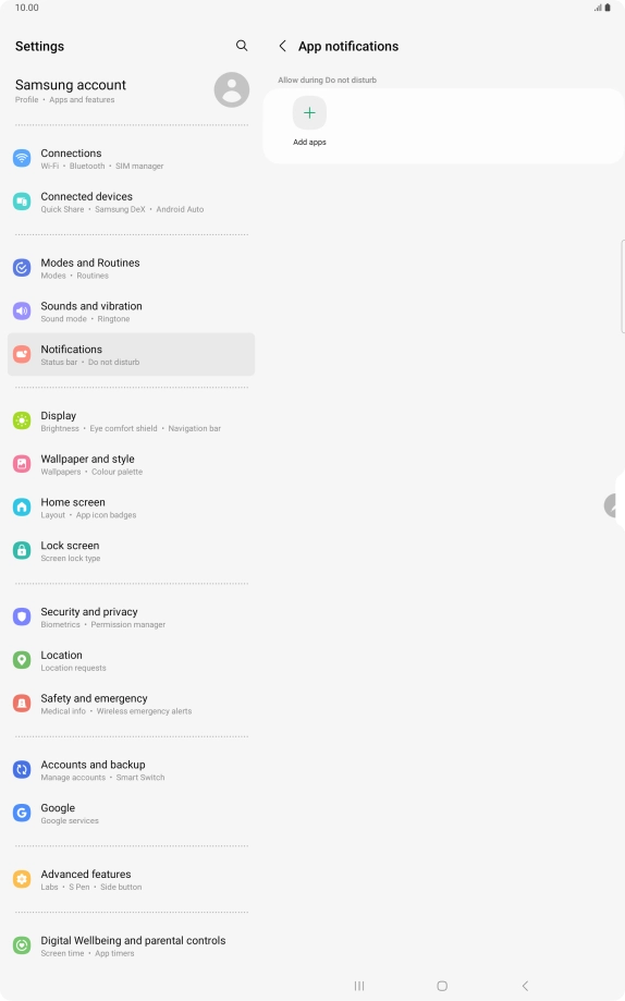 Press Add apps and follow the instructions on the screen to select which apps you would like to receive notifications from when Do Not Disturb is turned on.