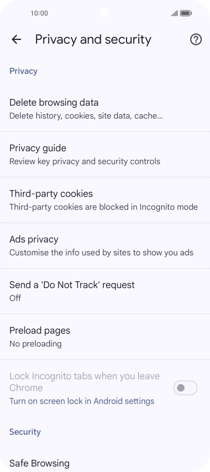 Press Delete browsing data.