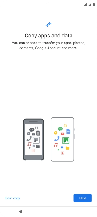 You can transfer the contents of another phone to your phone when it's activated for the first time and after a factory reset. When this screen is displayed, your phone is ready to transfer contents from another phone. You can transfer the contents of another phone to your phone when it's activated for the first time and after a factory reset. When this screen is displayed, your phone is ready to transfer contents from another phone.