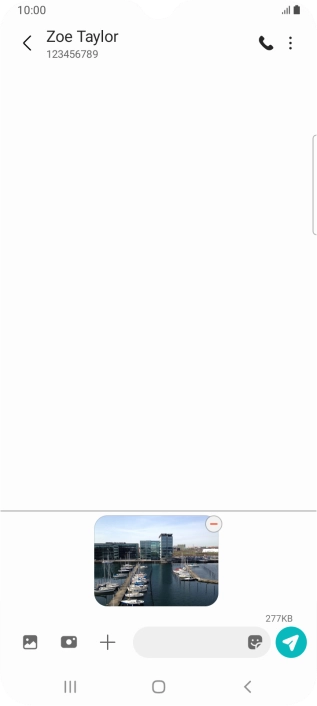 Press the text input field and write the text for your picture message. Press the text input field and write the text for your picture message.